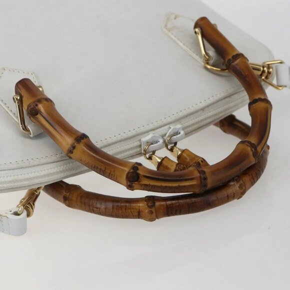 GUCCI Bamboo Hand Bag Leather White Gold Auth ki6188 - Picture 8 of 16